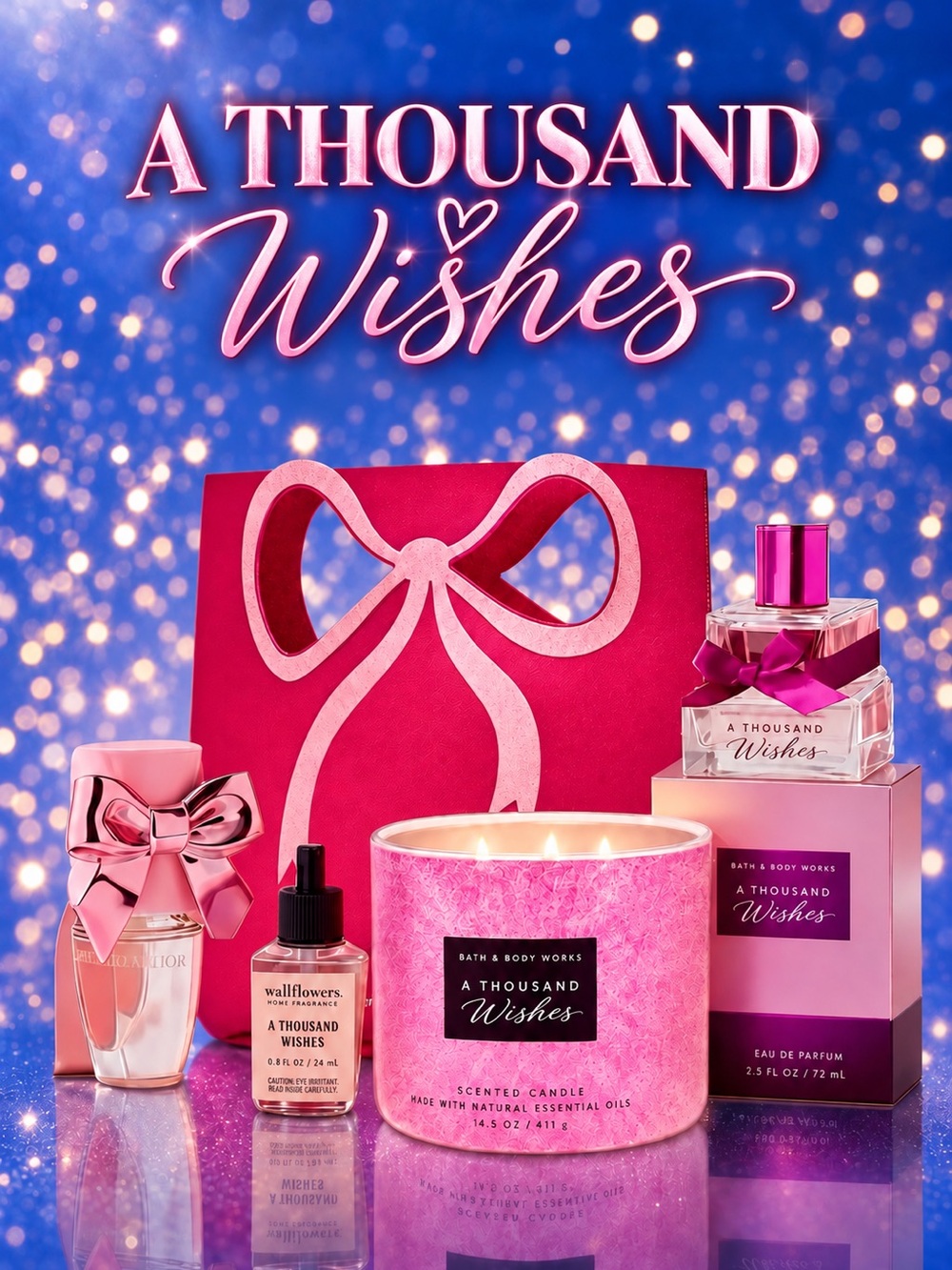Bath and Body Works 🎀 A Thousand Wishes 7 pc NIB fragrance and 3 wick candle